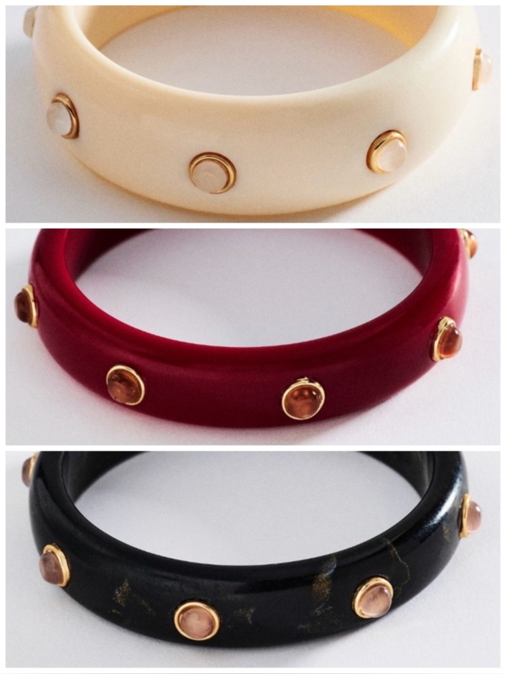 Anthropologie Resin Stone Bangle Bracelet Red or Black or Ivory NWT